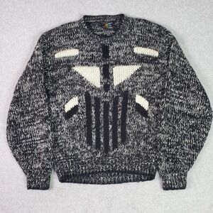 Vintage Spettro Sweater Mens Small Gray Geometric Chunky Knit Pullover 80s